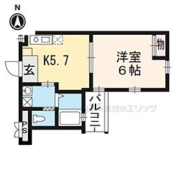 クオリティ嵯峨野 2階1DKの間取り