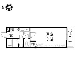 阪急京都本線 西院駅 徒歩8分の賃貸マンション 1階1Kの間取り
