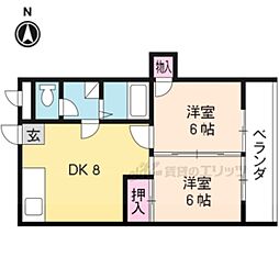 マイシティ北山 2階2LDKの間取り