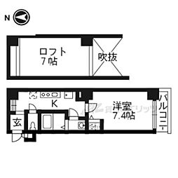 阪急京都本線 西院駅 徒歩7分の賃貸マンション 5階1Kの間取り