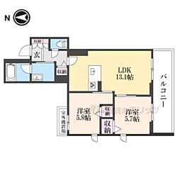 京都市営烏丸線 今出川駅 徒歩14分の賃貸マンション 3階2LDKの間取り