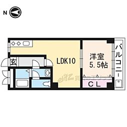 JR山陰本線 円町駅 徒歩22分の賃貸マンション 2階1LDKの間取り