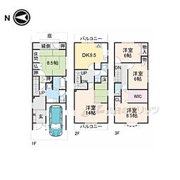 京福電気鉄道北野線 北野白梅町駅 徒歩21分の賃貸一戸建て 4LDKの間取り