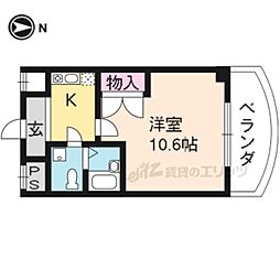 JR山陰本線 太秦駅 徒歩10分の賃貸マンション 1階1Kの間取り