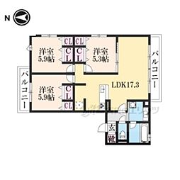 くおん嵯峨東棟 2階3LDKの間取り