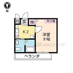 JR山陰本線 円町駅 徒歩7分の賃貸マンション 1階1Kの間取り