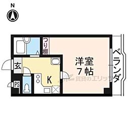JR山陰本線 円町駅 徒歩8分の賃貸マンション 2階1Kの間取り