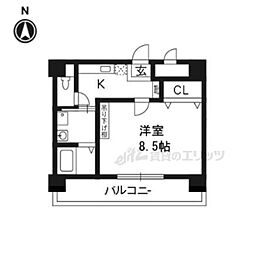 京都市営烏丸線 今出川駅 徒歩4分の賃貸マンション 3階1Kの間取り