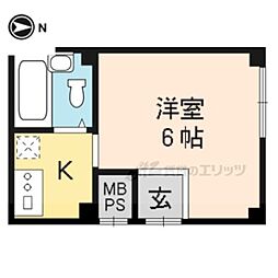 大将軍ハイツ 2階1Kの間取り