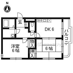 京都市営烏丸線 北大路駅 バス14分 西賀茂車庫前下車 徒歩6分の賃貸マンション 1階2DKの間取り