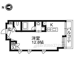 京都市営烏丸線 北大路駅 徒歩2分の賃貸マンション 2階ワンルームの間取り