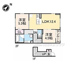 京都市営烏丸線 北大路駅 バス10分 柊野別れ下車 徒歩7分の賃貸アパート 2階2LDKの間取り