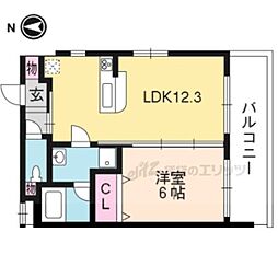 JR山陰本線 花園駅 徒歩10分の賃貸マンション 4階1LDKの間取り