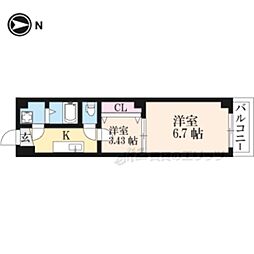 京都市営烏丸線 今出川駅 バス10分 千本出水下車 徒歩2分の賃貸マンション 4階1Kの間取り