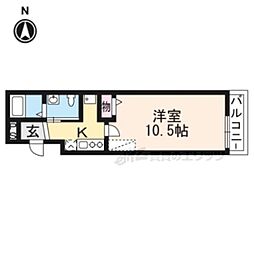 フラッティ毘沙門町 3階1Kの間取り