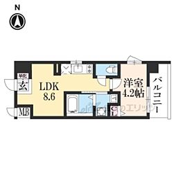 アクアプレイス京都西院II 3階1DKの間取り