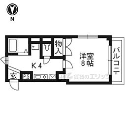 京都市営烏丸線 北大路駅 徒歩14分の賃貸マンション 2階1Kの間取り