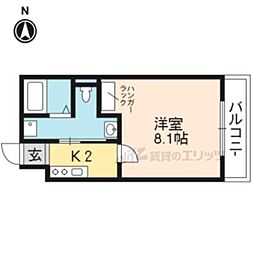 京都地下鉄東西線 太秦天神川駅 徒歩15分の賃貸マンション 2階1Kの間取り