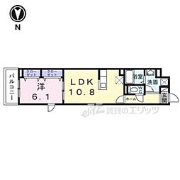 京都市北区衣笠街道町アパート 1LDKの間取図画像