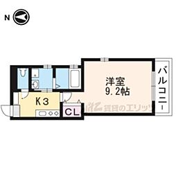東一条エクセル三宅 1Kの間取図画像