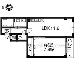 アルドーレ寺之内 1LDKの間取図画像