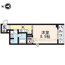 シャーメゾンろくはら 1Kの間取図画像