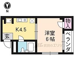 ドゥエル嵯峨の荘 1DKの間取図画像