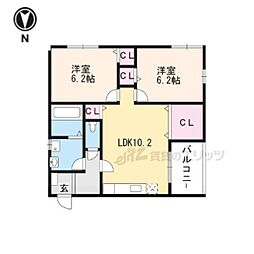 ベルビュー太秦 2LDKの間取図画像