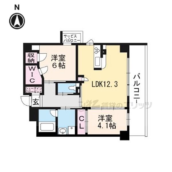 京都府京都市右京区嵯峨野開町(賃貸マンション2LDK・4階・59.32㎡)の写真 その2