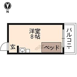京都市営烏丸線 北山駅 徒歩20分の賃貸マンション 2階ワンルームの間取り