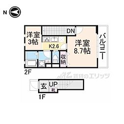 すみれマンション 2階2Kの間取り
