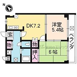 京都市営烏丸線 北大路駅 バス13分 玄琢下下車 徒歩2分の賃貸マンション 1階2DKの間取り