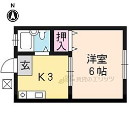 京都市営烏丸線 北大路駅 バス9分 千本北大路下車 徒歩4分の賃貸アパート 1階1Kの間取り