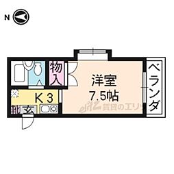 京福電気鉄道北野線 北野白梅町駅 徒歩23分の賃貸マンション 2階ワンルームの間取り