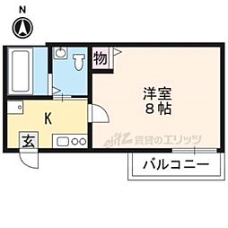 JR山陰本線 円町駅 徒歩7分の賃貸マンション 3階1Kの間取り