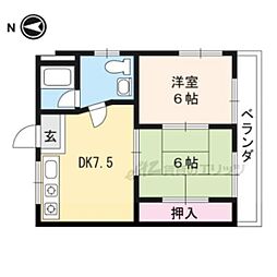蔭山ビル 2階2DKの間取り