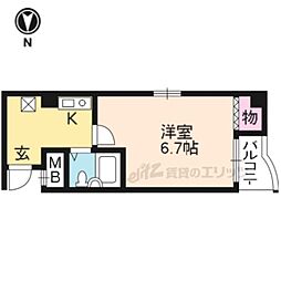 京都市営烏丸線 北大路駅 バス9分 千本北大路下車 徒歩5分の賃貸マンション 4階1Kの間取り