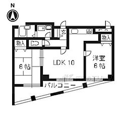JR山陰本線 太秦駅 徒歩1分の賃貸マンション 3階2LDKの間取り