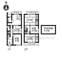 JR山陰本線 花園駅 徒歩8分の賃貸一戸建て 2階5DKの間取り