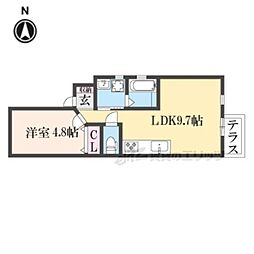 京都市営烏丸線 北大路駅 徒歩13分の賃貸アパート 1階1DKの間取り