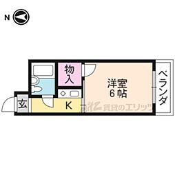 メゾン紫野 2階1Kの間取り