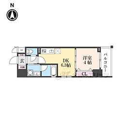 JR山陰本線 円町駅 徒歩2分の賃貸マンション 5階1DKの間取り