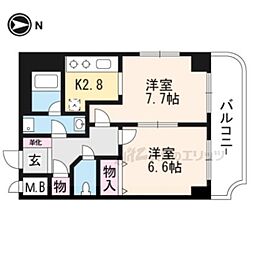 阪急京都本線 西院駅 徒歩4分の賃貸マンション 2階2Kの間取り