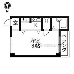サニーハウスオザサ 2階ワンルームの間取り