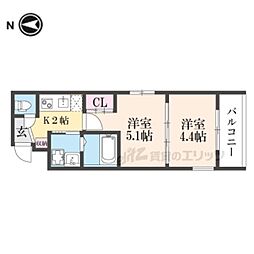 京都市営烏丸線 北大路駅 バス13分 玄琢下下車 徒歩1分の賃貸マンション 2階2Kの間取り