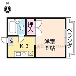 ヴィラホワイト 3階1Kの間取り