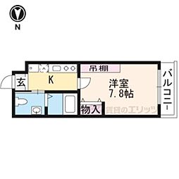 フラッティ衣笠 2階1Kの間取り