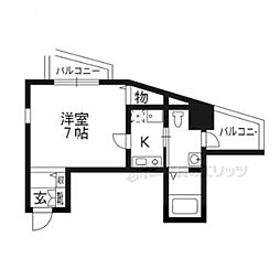 京都地下鉄東西線 二条城前駅 徒歩9分の賃貸マンション 4階1Kの間取り