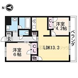 セントリヴィエ二条 2LDKの間取図画像