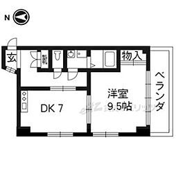 ピュアコート五条 1DKの間取図画像